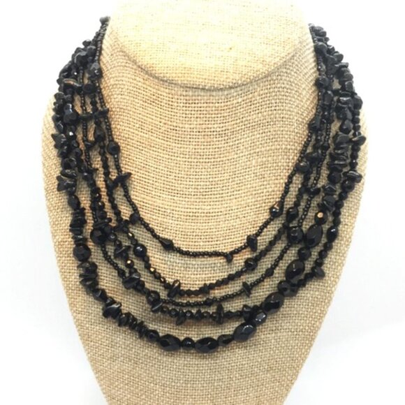 3/$30 VINTAGE MONET BLACK BEAD NECKLACE MULTI-STRAND LAYER RETRO ANTIQUE STYLE - Picture 1 of 10